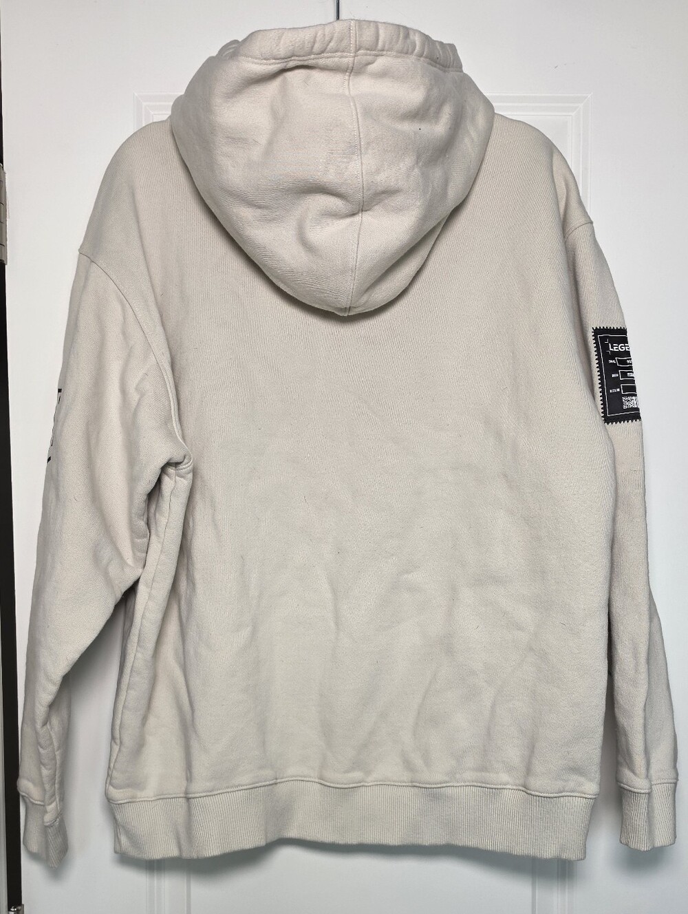 Legends Heavyweight Fleece Hoodie Large Cream Beige Streetwear Patch Made in USA - Picture 3 of 12